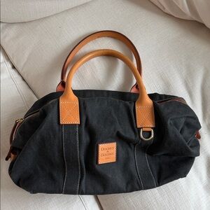 Dooney & Bourke Black Canvas Duffel with Tan Leather Handles